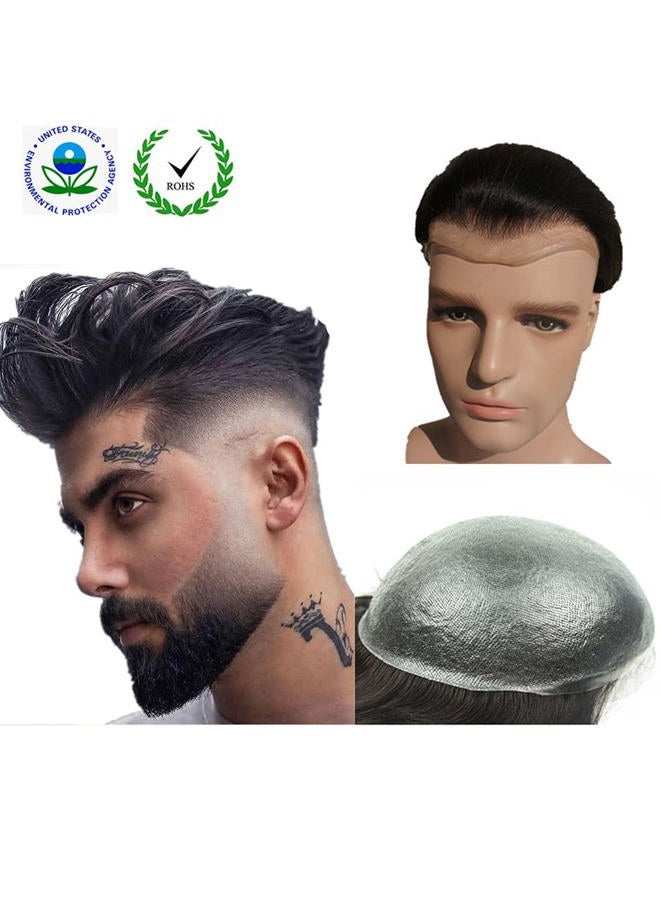 Zep PU Skin Toupee for Men NLW European Human Hair Pieces for Mens 10x8" PU thin Thin Skin 0.04mm hair replacement system men hair prosthesis units patch implant for men #1B Off Black - Image 4