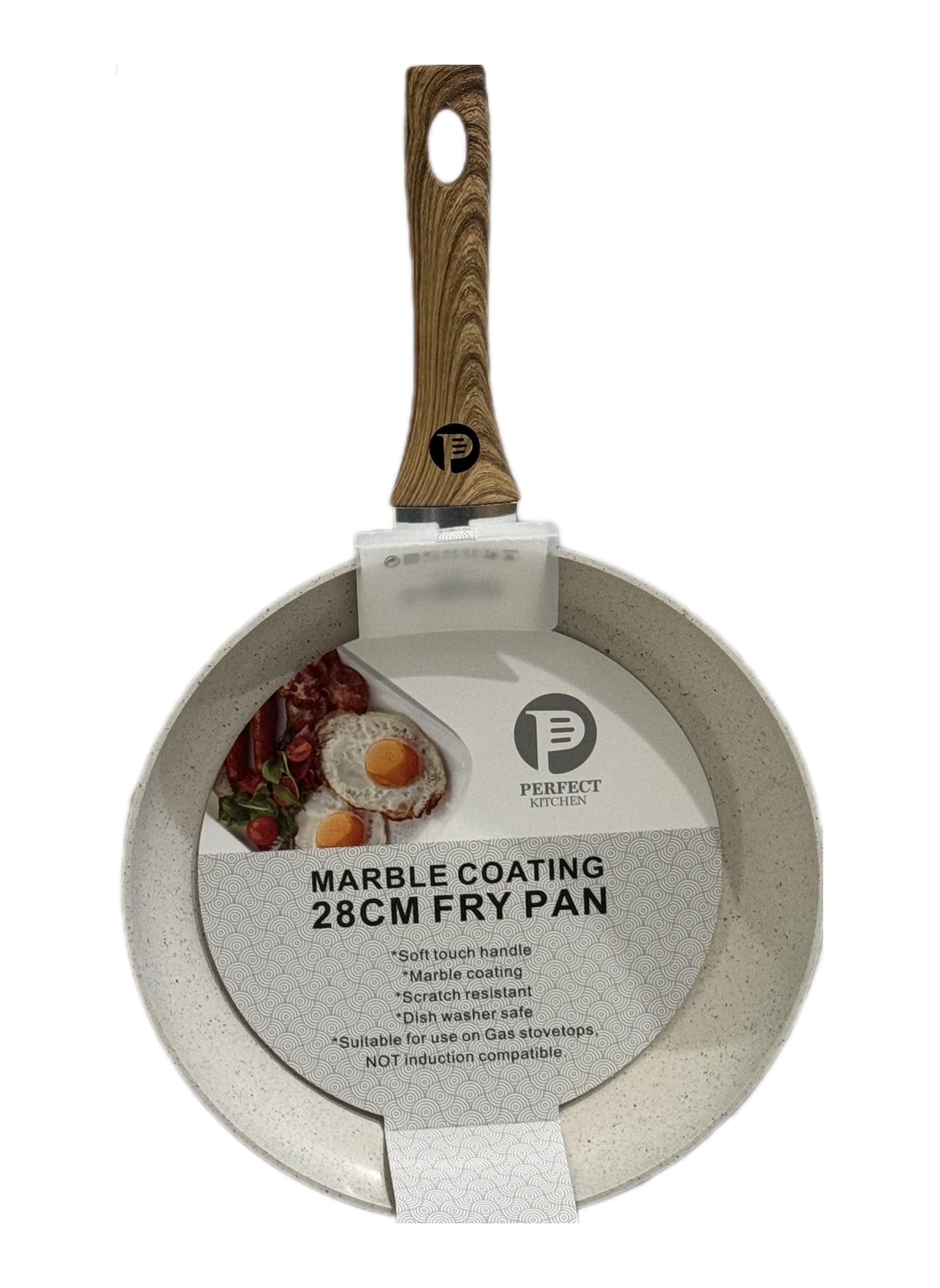 PERFECT KITCHEN Aluminium Frypan With Wood Hand Beige color 28 CM 