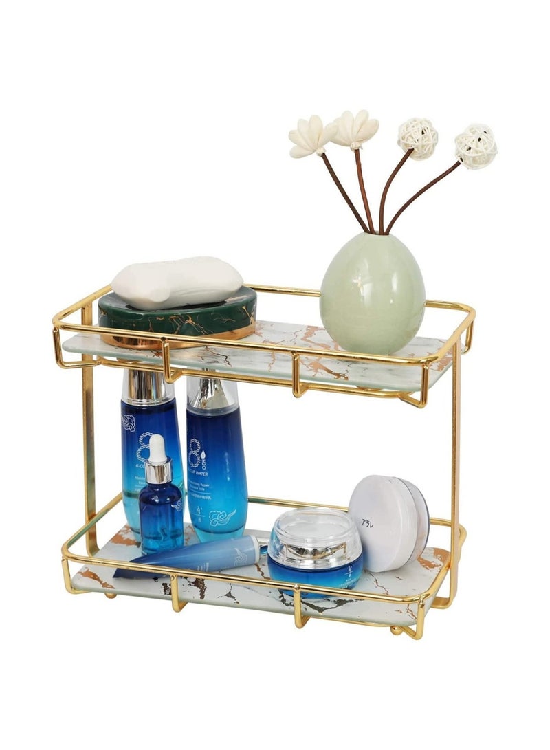 GGEROU 2-Tier Bathroom Organizer Countertop, Bathroom Countertop Storage Shelf with Removable Marble Glass Tray - Image 1