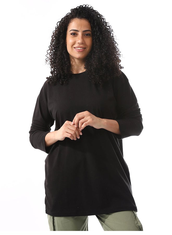 Andora Black Plain Long Sleeves Basic Tees_Black  - Image 2
