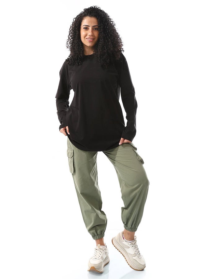 Andora Black Plain Long Sleeves Basic Tees_Black  - Image 1