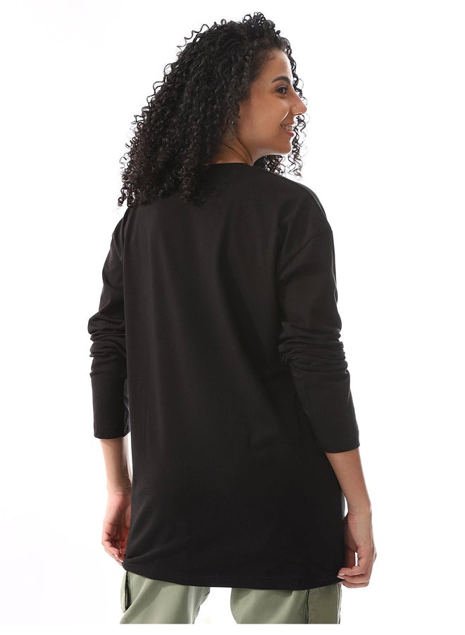 Andora Black Plain Long Sleeves Basic Tees_Black  - Image 4