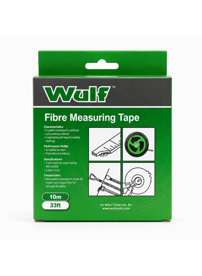 Wulf 10M Fibre Measuring Tape 33ft Heavy Duty Open Reel Tape Measure with Clear Metric and Inch Markings for Construction Surveying Landscaping and DIY Measuring - Image 4