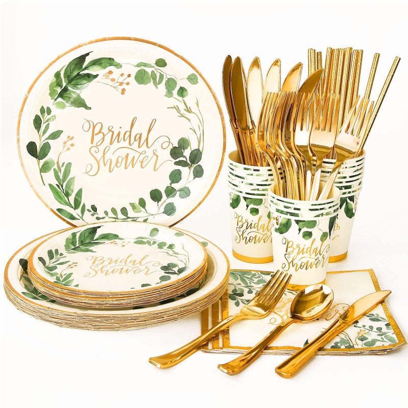 192Pcs Bridal Shower Decorations Wedding Plates and Napkins Sets Bridal Shower Paper Plates for Engagement Celebrate Wedding BrideToBe Bachelorette Party Supplies Serves 24 Guests