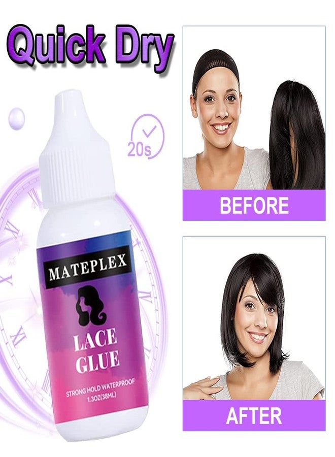 MATEPLEX Lace Glue for Wigs,Strong Hold Lace Front Adhsive for Wigs with 1 Elastic Band for Wigs and 1 Glue Application Brush Waterproof Transparent Lace Adhesive for Hair Invisible - Image 2