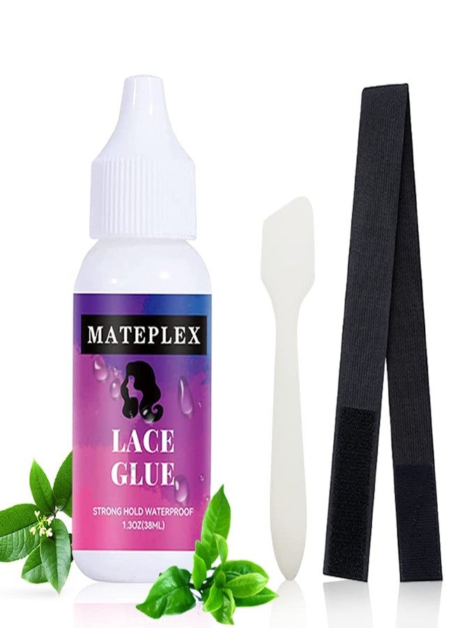 MATEPLEX Lace Glue for Wigs,Strong Hold Lace Front Adhsive for Wigs with 1 Elastic Band for Wigs and 1 Glue Application Brush Waterproof Transparent Lace Adhesive for Hair Invisible - Image 1