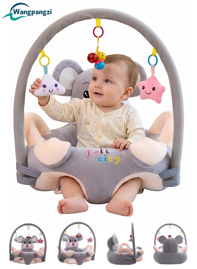 WangPangZi Baby Sofa Learn Sitting Chair, Infant Support Seat with Plush Cushion & Protector, Nursery Soft Plush Pillow Chair with Hanging Plush Toys for Infants Play & Sitting Training, Cute Cartoon Style Grey, Suitable for Boys Girls - Image 1