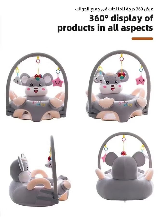 WangPangZi Baby Sofa Learn Sitting Chair, Infant Support Seat with Plush Cushion & Protector, Nursery Soft Plush Pillow Chair with Hanging Plush Toys for Infants Play & Sitting Training, Cute Cartoon Style Grey, Suitable for Boys Girls - Image 2