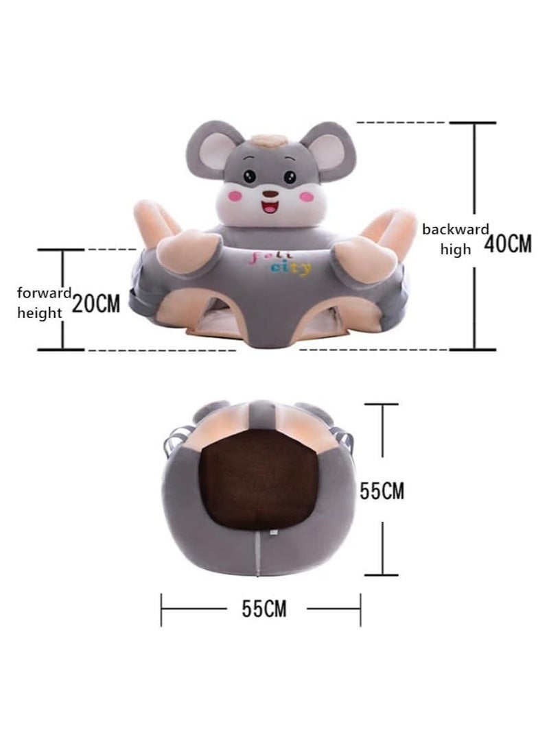 WangPangZi Baby Sofa Learn Sitting Chair, Infant Support Seat with Plush Cushion & Protector, Nursery Soft Plush Pillow Chair with Hanging Plush Toys for Infants Play & Sitting Training, Cute Cartoon Style Grey, Suitable for Boys Girls - Image 3