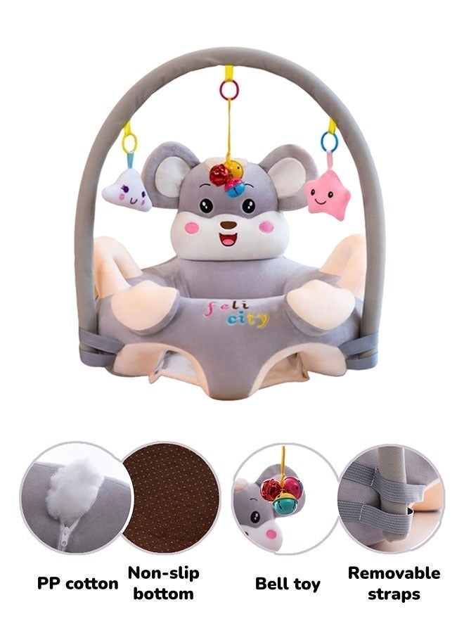 WangPangZi Baby Sofa Learn Sitting Chair, Infant Support Seat with Plush Cushion & Protector, Nursery Soft Plush Pillow Chair with Hanging Plush Toys for Infants Play & Sitting Training, Cute Cartoon Style Grey, Suitable for Boys Girls - Image 4
