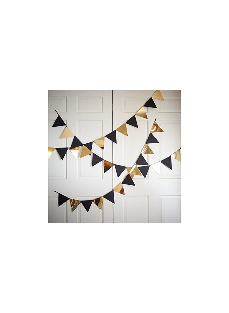 Pop The Party Pop the Party Black and Gold Buntings Flags Banners for Party Decoration(12 Flags)  - Image 1