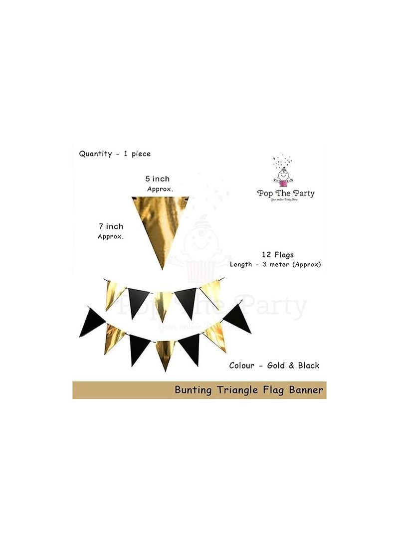 Pop The Party Pop the Party Black and Gold Buntings Flags Banners for Party Decoration(12 Flags)  - Image 2