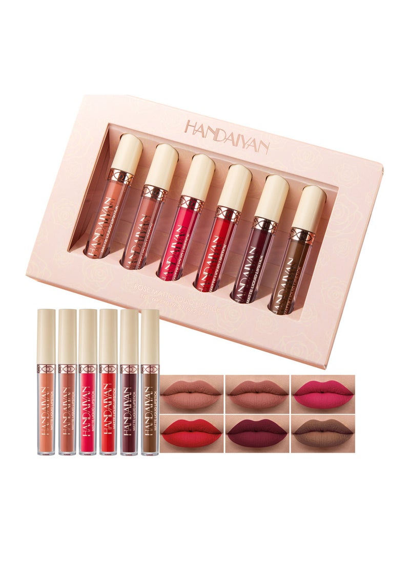 Handaiyan Lipstick Set Matte Liquid 6 Colors Long Lasting Waterproof for Women Highly Pigment Velvety Nude Super Stay Soft Hydrating & Lightweight Professional Moisturizing Makeup Lips Gift  - Image 1
