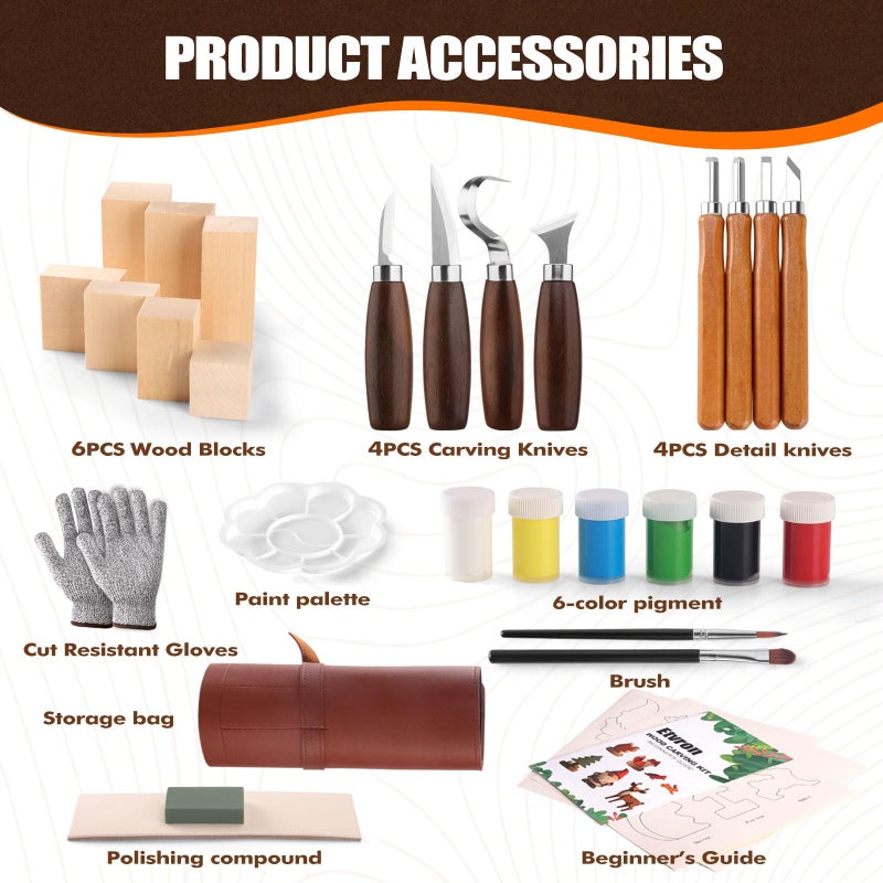 Etvron Wood Carving Kit for Beginners - Whittling Kit with Wood Blocks and Paint Set - Carving Tools for Beginners - Hobbies for Women and Men - Arts and Crafts for Adults & Kids - Gift for Girls and Boys - Image 2