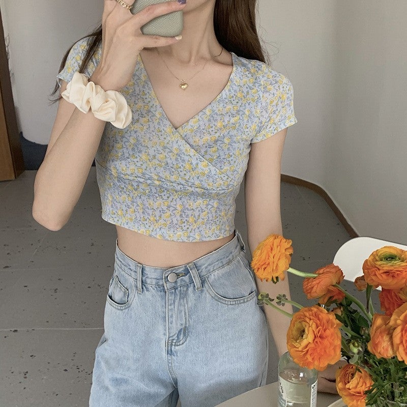 European and American pure desire retro printed V-neck sling dress womens summer 2024 New floral suspender dress womens foreign trade T4-blue and purple 