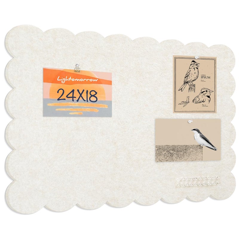 Lightomorrow Scalloped Bulletin Board, 24 x 18 Inches Felt Pin Board - Decorative Cork Alternative for Wall, Foldable Picture Self-Adhesive Vision Prayer Board with 20 Pushpins - Oatmeal - Image 1