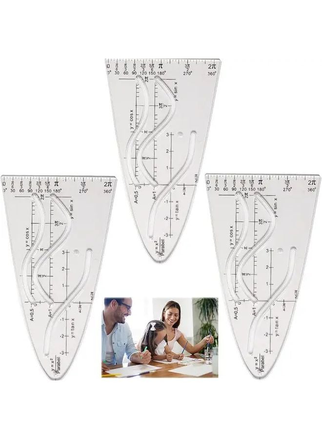 3pcs Cosine Ruler Set for Math Graph Drawing PP Material Triangular Scale Tool - Image 2
