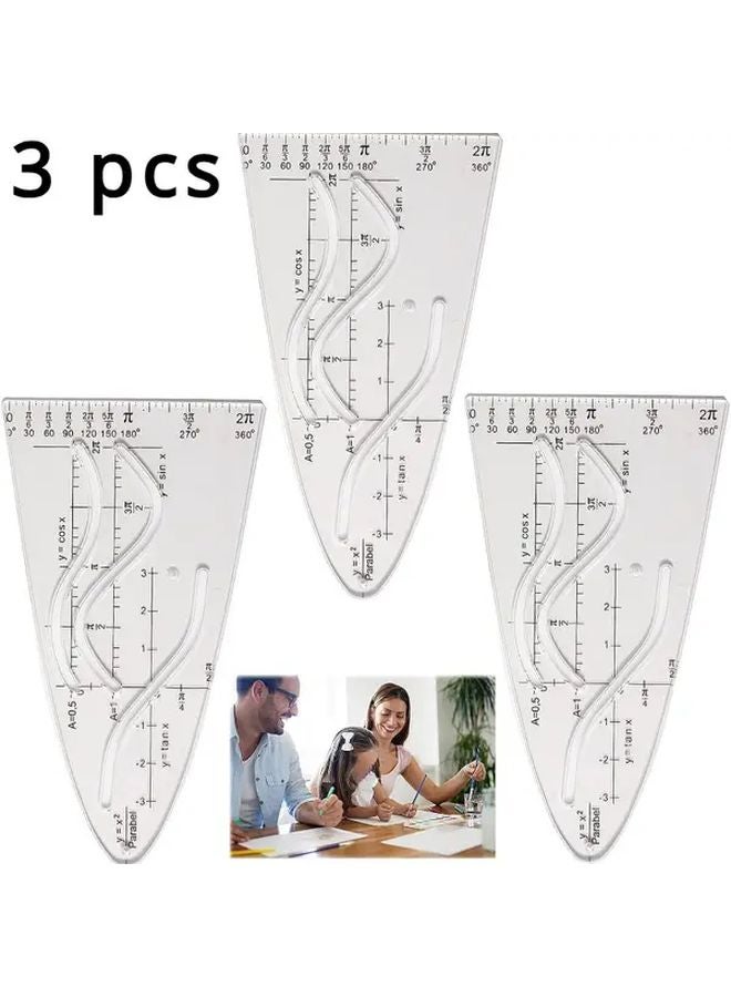3pcs Cosine Ruler Set for Math Graph Drawing PP Material Triangular Scale Tool - Image 1