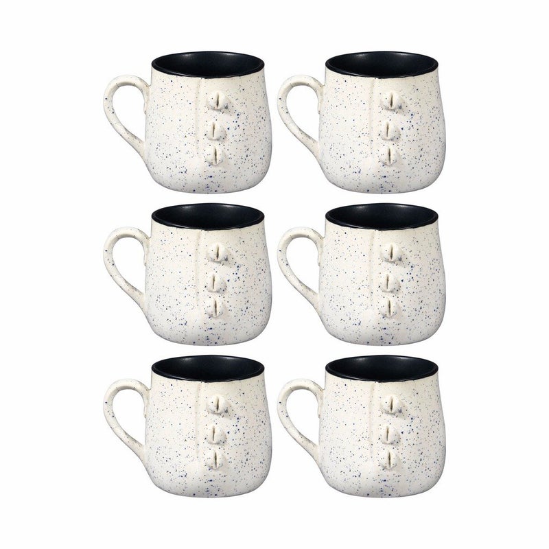 Caffeine Ceramic Handmade Matte White & Glossy Black Buttoned Tea Cups (Set of 6 pcs) - Image 2