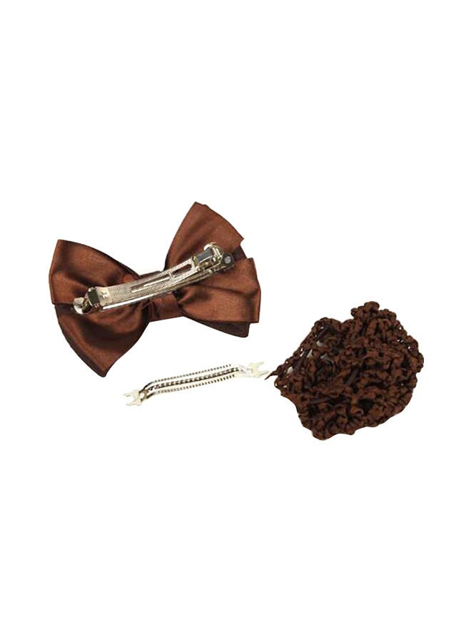 NIBEMINENT Bowknot Ornament Elegant Hair Net Clip Brown 12.5 x 8.4cm - Image 1