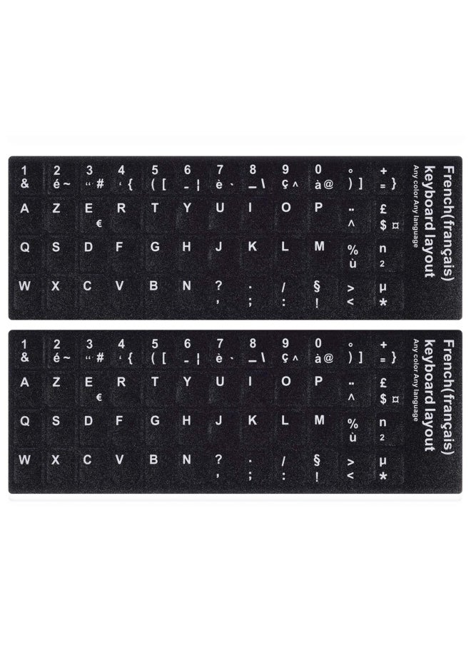 CaseBuy - 2Pieces Pack French Keyboard Stickers Matte Vinyl Keyboard Sticker With White Letters Non-Transparent For Pieces Computer Laptop Notebook Desktop Keyboards French - Image 1