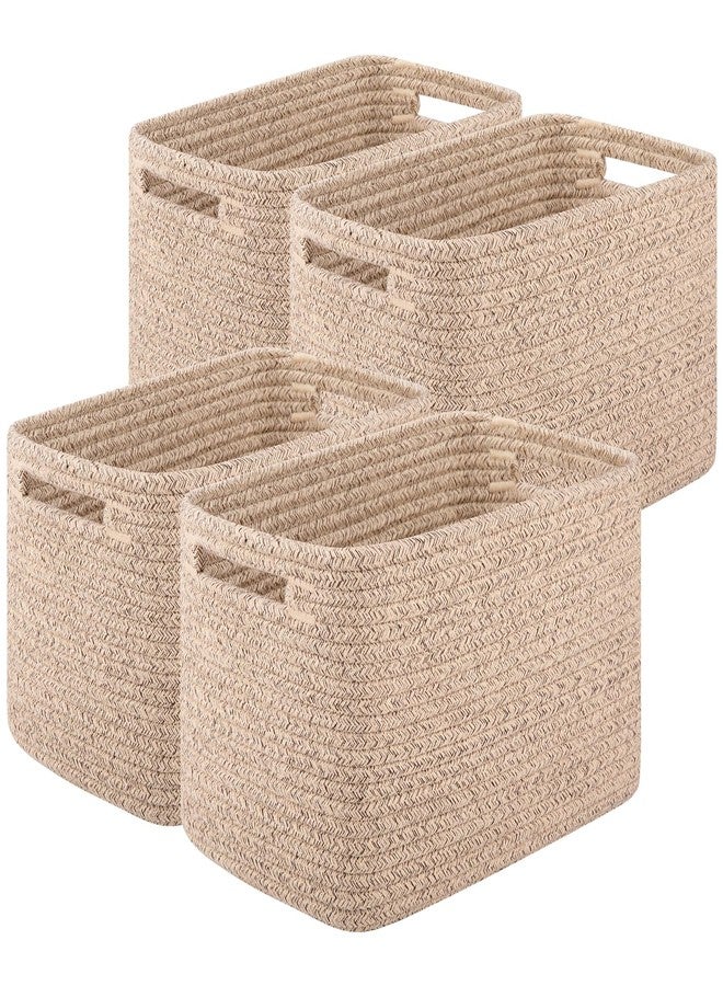 OIASKET Storage Baskets for Organizing, Woven Decorative Baskets for Shelves - Books, Towels, and Clothes, Cotton Rope Toy Storage Bins, 12.7''Lx9''Wx7.8''H, Pack of 4, Brown - Image 1