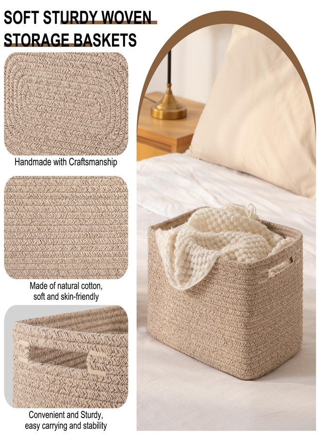 OIASKET Storage Baskets for Organizing, Woven Decorative Baskets for Shelves - Books, Towels, and Clothes, Cotton Rope Toy Storage Bins, 12.7''Lx9''Wx7.8''H, Pack of 4, Brown - Image 3