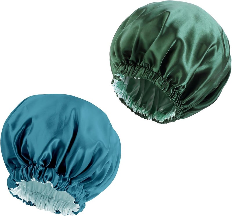 Edoneery Satin Bonnet Silk Bonnet Hair Bonnet for Sleeping-Slouchy Beanie Hat Satin Sleep Cap for Women's Natural & Curly Hair(Blue Zircon&Blackish Green) - Image 1