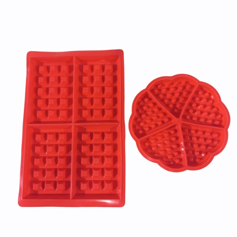 FolcaSilicone 4 Cavity Waffle Mould for Baking Non Stick Square Shaped Silicone Waffle Shape Cake Pan for Waffles Baking Moulds Pizza Quick Bread RecipesSet of 2 - Image 1