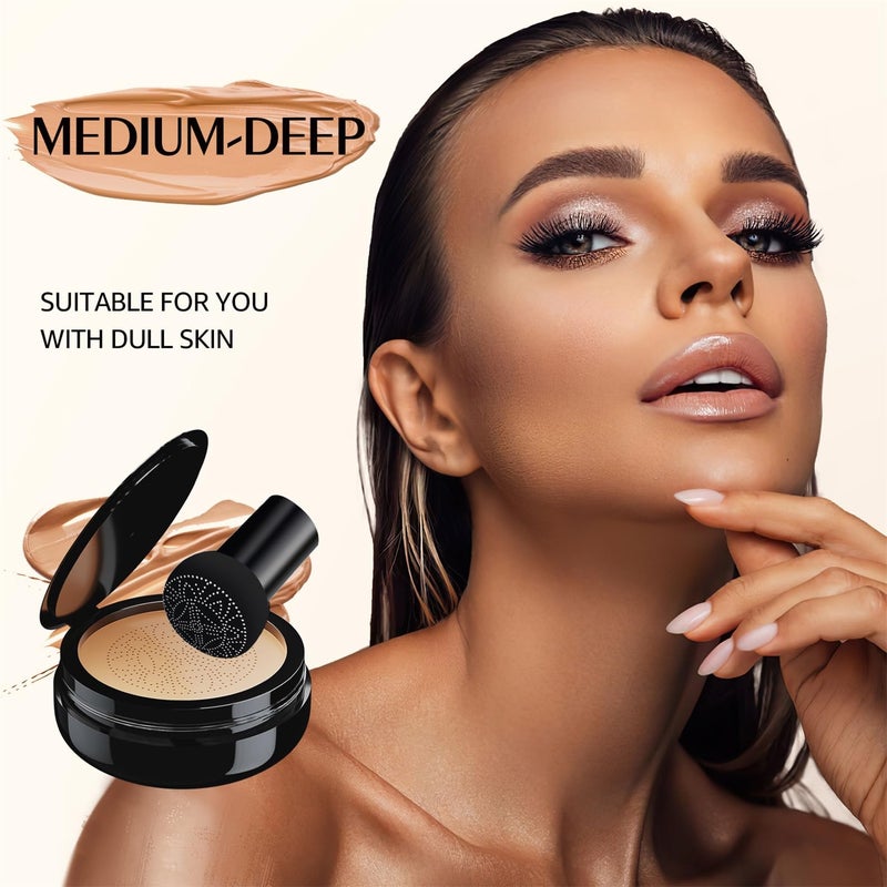OETUIOW Mushroom Head Air Cushion CC Cream - BB Cream Face Makeup Foundation for Mature Skin Moisturizing Concealer Brighten Long-Lasting, Even Skin Tone for All Skin Types, Medium Deep - Image 3
