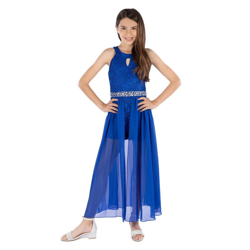 Speechless Girls' High Neck Romper Maxi Walk-Through Party Dress, Cobalt, 16