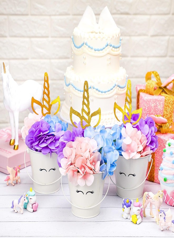 Knitgrip 30 Pcs Unicorn Party Table Centerpiece Decorations Include Hydrangea Unicorn Horn Toppers and Metal Buckets for Unicorn Birthday Party Baby Shower Supplies - Image 3