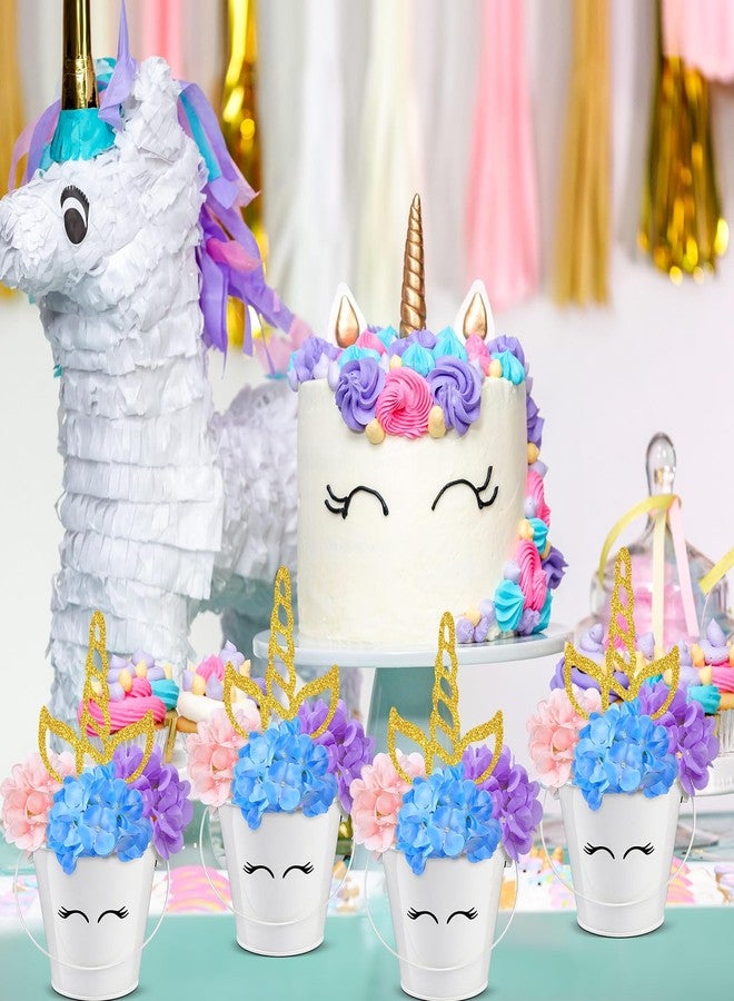Knitgrip 30 Pcs Unicorn Party Table Centerpiece Decorations Include Hydrangea Unicorn Horn Toppers and Metal Buckets for Unicorn Birthday Party Baby Shower Supplies - Image 4