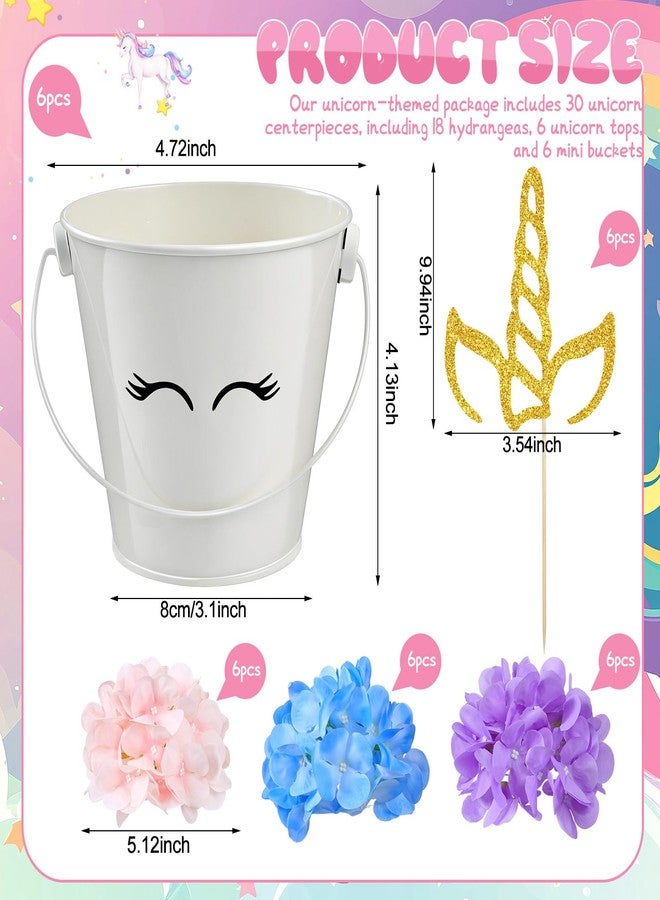 Knitgrip 30 Pcs Unicorn Party Table Centerpiece Decorations Include Hydrangea Unicorn Horn Toppers and Metal Buckets for Unicorn Birthday Party Baby Shower Supplies - Image 2