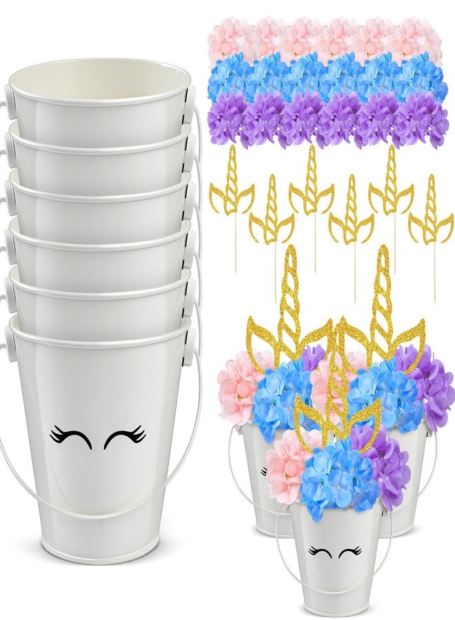 Knitgrip 30 Pcs Unicorn Party Table Centerpiece Decorations Include Hydrangea Unicorn Horn Toppers and Metal Buckets for Unicorn Birthday Party Baby Shower Supplies - Image 1