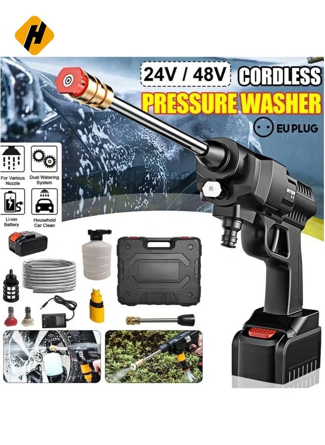HuHa 48V Cordless Portable Washer Electric High Pressure Cleaner Machine 200W 30Bar Lithium Handheld Car Cleaning Device With Foam Generator Nozzle Water Pump (Case Pack - EU Plug)  - Image 1