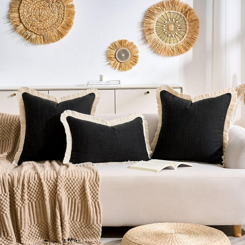 KWLET Decorative Lumbar Throw Pillow Cover 12x20 Boho Accent Pillowcase Farmhouse Cushion for Couch Sofa Bedroom Living Home Décor Black - Image 3