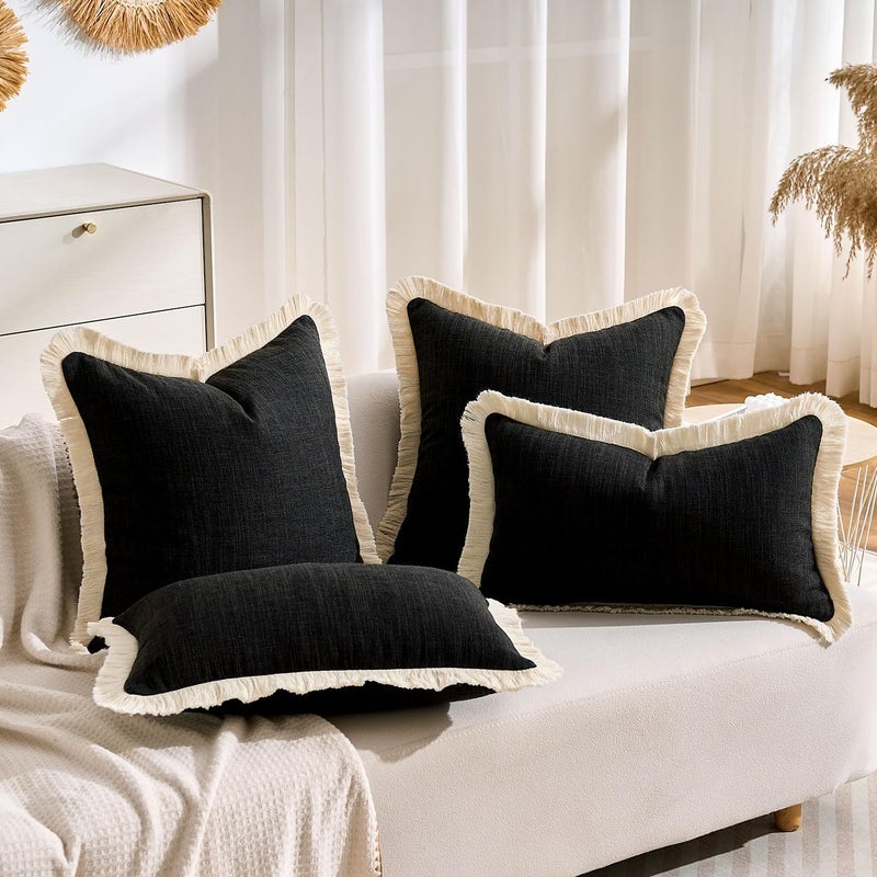 KWLET Decorative Lumbar Throw Pillow Cover 12x20 Boho Accent Pillowcase Farmhouse Cushion for Couch Sofa Bedroom Living Home Décor Black - Image 4