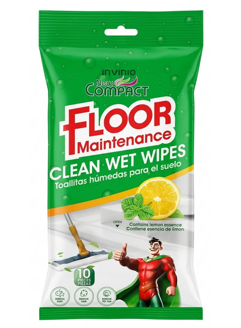 Invinio New Compact Lemon Floor Cleaning Wet Wipes 10 Pcs Pack - Image 1