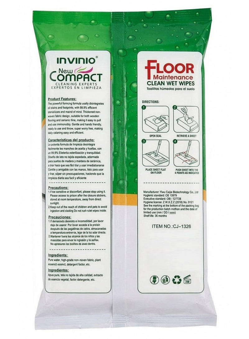 Invinio New Compact Lemon Floor Cleaning Wet Wipes 10 Pcs Pack - Image 2