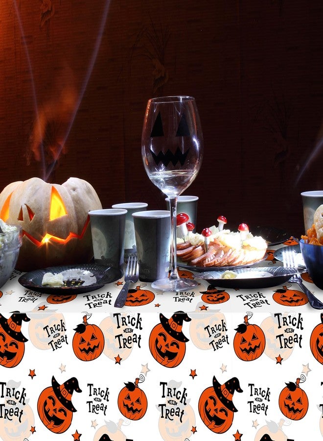FunnyPars 3 Pack Halloween Plastic Tablecloth Decorations, Trick or Treat Halloween Disposable Table Cloth, Hallo ween Pumpkin Rectangle Table Cover for Kids Indoor Party Decorations, 54 x 108 Inch - Image 5