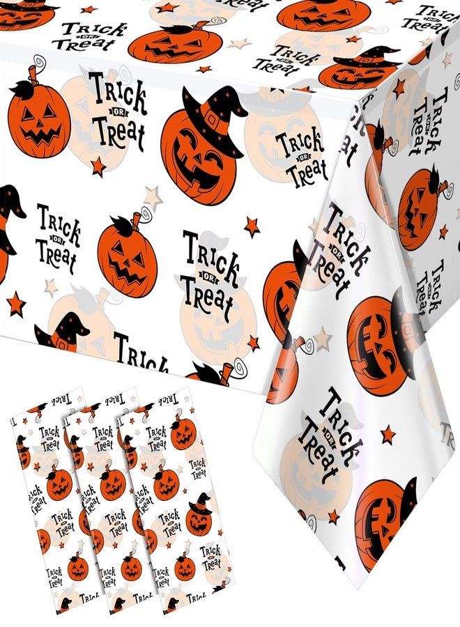 FunnyPars 3 Pack Halloween Plastic Tablecloth Decorations, Trick or Treat Halloween Disposable Table Cloth, Hallo ween Pumpkin Rectangle Table Cover for Kids Indoor Party Decorations, 54 x 108 Inch - Image 1