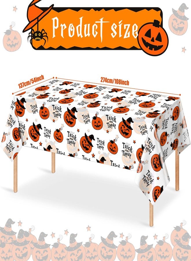 FunnyPars 3 Pack Halloween Plastic Tablecloth Decorations, Trick or Treat Halloween Disposable Table Cloth, Hallo ween Pumpkin Rectangle Table Cover for Kids Indoor Party Decorations, 54 x 108 Inch - Image 2