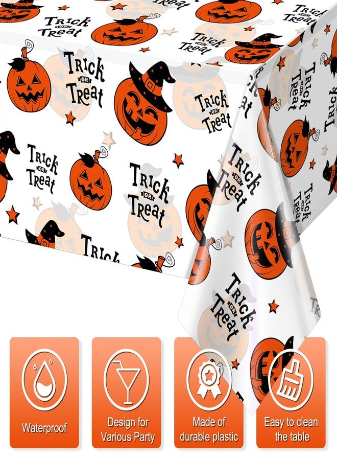 FunnyPars 3 Pack Halloween Plastic Tablecloth Decorations, Trick or Treat Halloween Disposable Table Cloth, Hallo ween Pumpkin Rectangle Table Cover for Kids Indoor Party Decorations, 54 x 108 Inch - Image 3