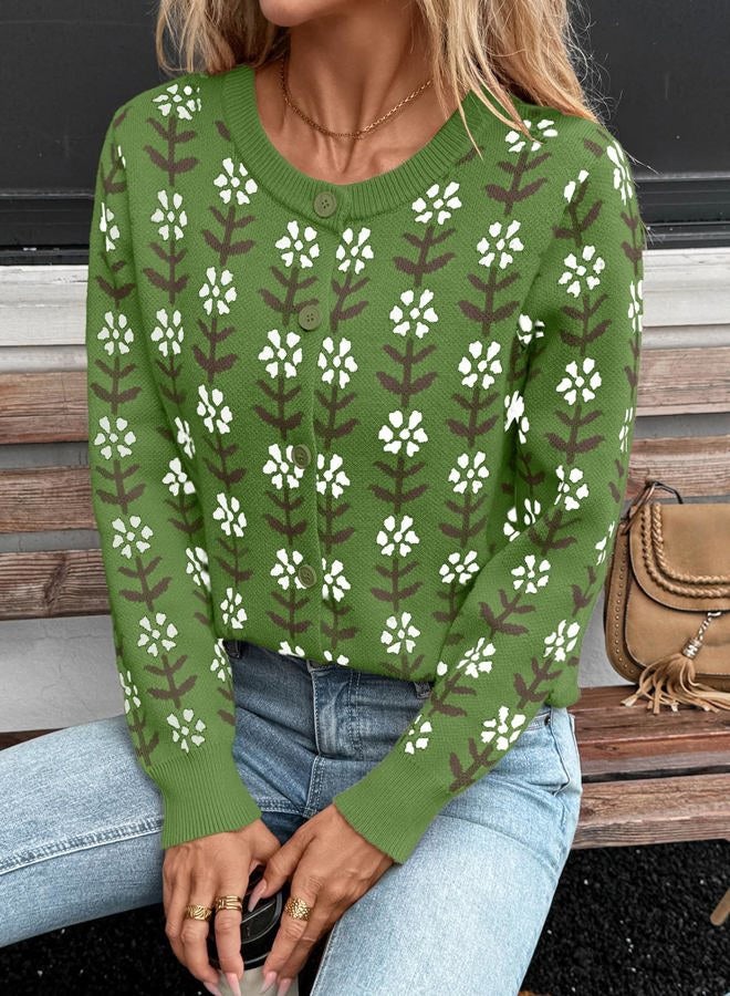 Sidefeel Women's Open Front Cardigan Sweaters Long Sleeve Button Down Floral Sweater, Green, S - Image 5