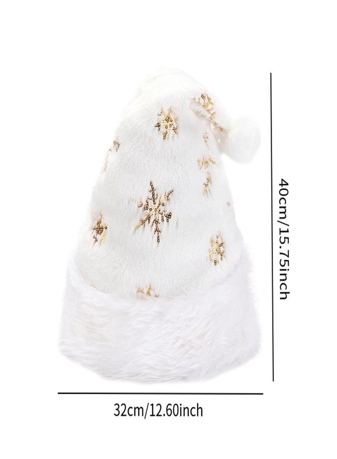 PartyToko 1 Pcs Santa Hat, Christmas Hats for Kids and Adult with Snowflake Comfort Luxury Plush White Hat. with Gold Printed Snowflake - 1pc gold - Image 3