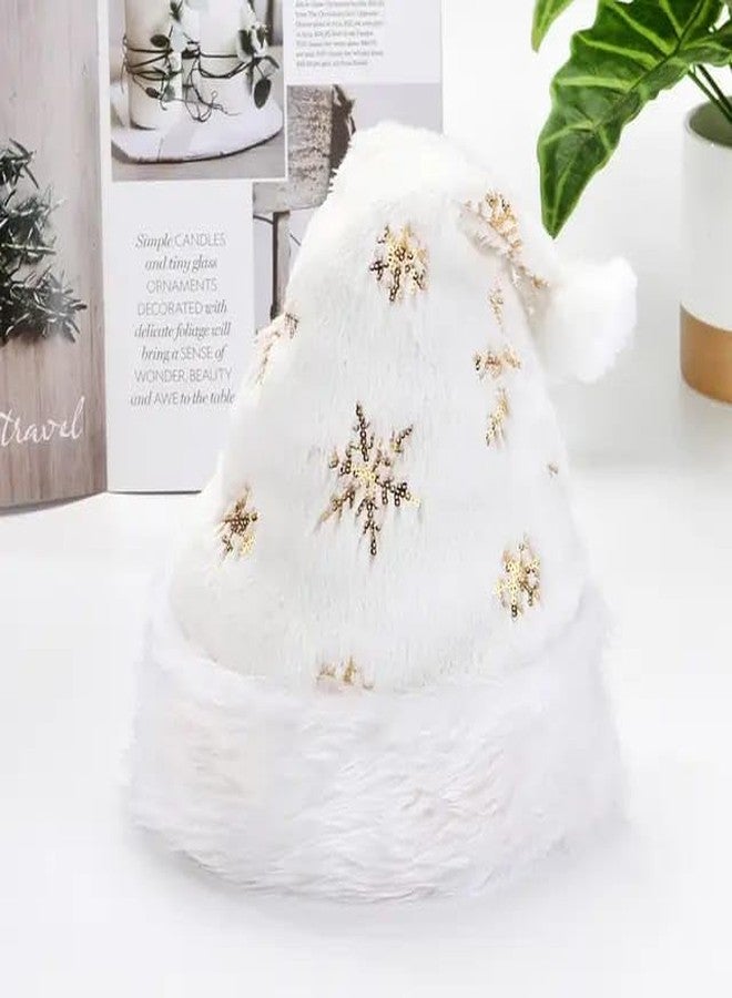 PartyToko 1 Pcs Santa Hat, Christmas Hats for Kids and Adult with Snowflake Comfort Luxury Plush White Hat. with Gold Printed Snowflake - 1pc gold - Image 1