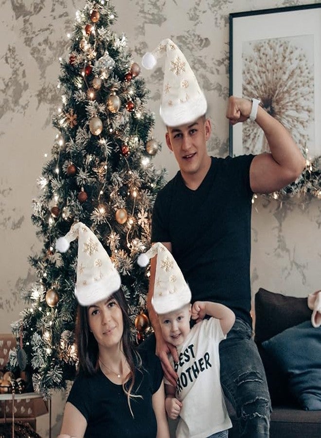 PartyToko 1 Pcs Santa Hat, Christmas Hats for Kids and Adult with Snowflake Comfort Luxury Plush White Hat. with Gold Printed Snowflake - 1pc gold - Image 2