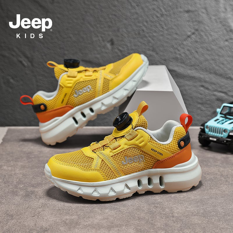 Jeep Kidsren'S Shoes 2025 Spring & Fall New Breathable Mesh Girls' Casual Shoes Rotating Button Boys' Sports Shoes - Image 1
