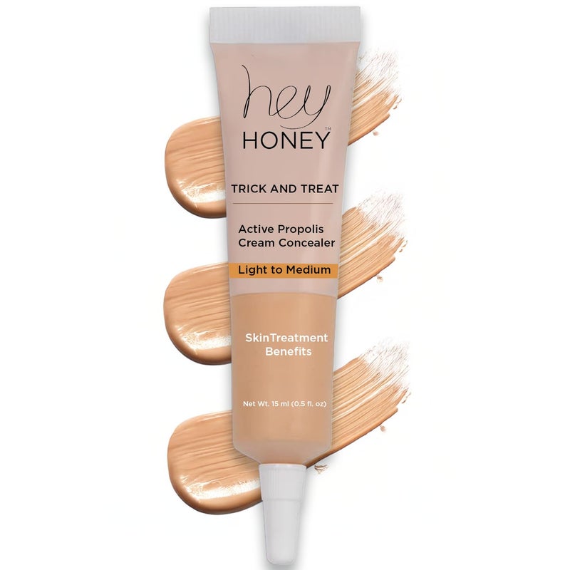 Hey Honey Skincare Trick & Treat Active Honey & Propolis Full-Coverage Concealer | for Rosacea, Acne & Blemishes, Dark Spots, Eye Dark Circles & Discoloration | Light to Medium Tone | 0.5 oz. - Image 1